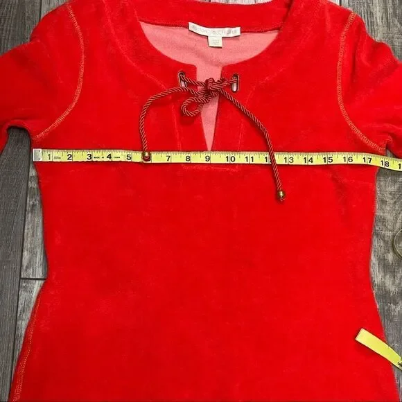 Boston Proper 3/4 Sleeve Red Grommet Terrycloth Tunic Mini Dress Size Small - Picture 15 of 16